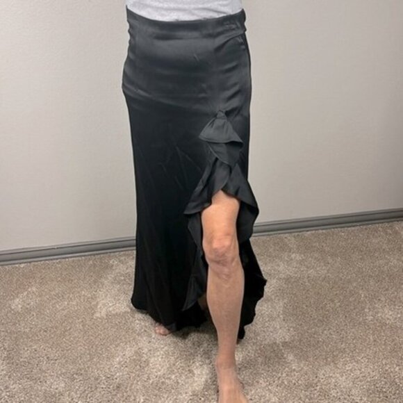 Lafayette 148 Side Ruffle Skirt Black Knee Slit Straight Silhouette Pencil 6 - Picture 4 of 8